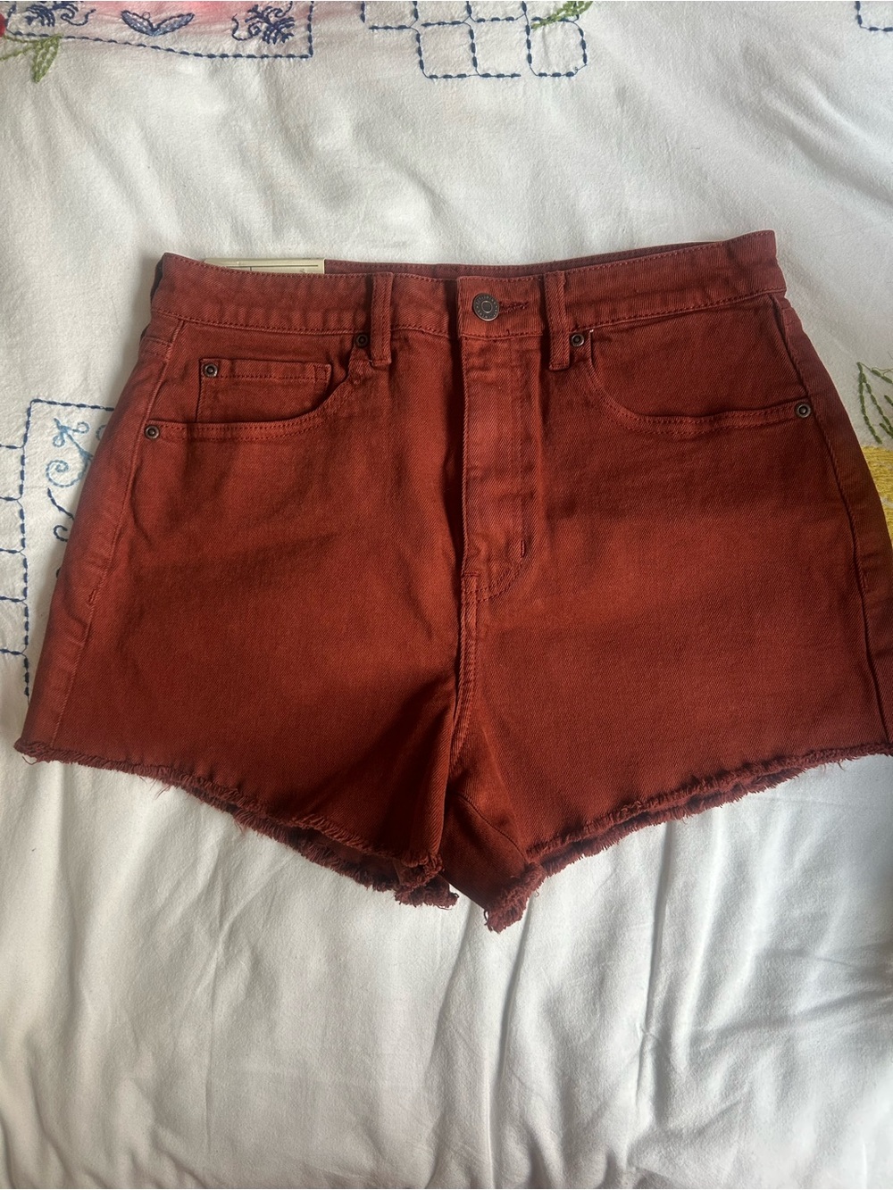 Idyllwind High-Waist Rust Red Denim Cutoff Shorts